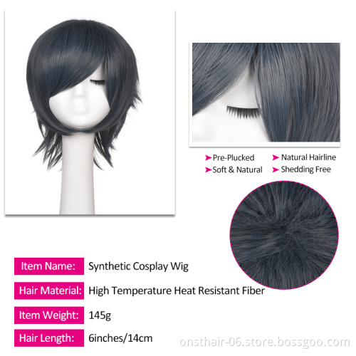 Synthetic wig short bob straight hair with trimable bangs pink red blue purple cosplay wig for women short perucas loiras
